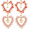 8Pcs 2 Styles Alloy Pendants, with Glass Beads & Shell Pearl Beads, Heart, Mixed Color, 33x30x2mm, Hole: 5mm, 4pcs/style