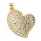 Brass Micro Pave Cubic Zirconia Pendants, Rack Plating, Long-Lasting Plated, Lead Free & Cadmium Free, Heart, Clear, 31x24x7mm, Hole: 4.5x3.5mm