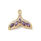 Brass Micro Pave Cubic Zirconia Pendants, Fish Tail Shape Charms, Nickel Free, Real 18K Gold Plated, Medium Purple, 15x17.5x4mm, Hole: 1.4mm