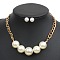 Alloy with ABS Plastic Pearl Round Beaded Necklaces & Stud Earrings Sets for Women, Golden, 440mm