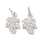 Rack Plating Brass Micro Pave Clear Cubic Zirconia Pendants, Long-Lasting Plated, with Jump Rings, Lead Free & Cadmium Free, Leaf, Platinum, 11.5x8x2mm, Hole: 4mm