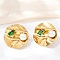 304 Stainless Steel Cubic Zirconia Stud Earrings, with Plastic Imitation Pearl, Real 18K Gold Plated, Flat Round, 26.5x27.5mm