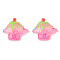 Resin Cabochons, Cake, with Glitter Sequins, Imitation Food, Cake, Hot Pink, 21x23x6mm