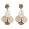 Flower Brass Raffia Dangle Stud Earrings, Brown, 55x30mm