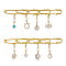 8Pcs Iron Kilt Pins, with Brass Micro Pave Clear Cubic Zirconia Pendants Findings & Glass Pearl Bead, Golden, 45~50mm