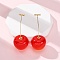 Brass Round Stud Earrings, with Plastic, Cadmium Free & Lead Free, Real 18K Gold Plated, Rack Plating, Long-Lasting Plated, Red, 50x20.5x21mm