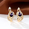 Brass Micro Pave Cubic Zirconia Hoop Earrings, Teardrop, Light Gold, Indigo, 16x7mm