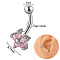 G23 Titanium Pave Hot Pink Cubic Zirconia Curved Barbell Cartilage Earrings, Platinum, Flower, bar length: 10mm, Pin: 1.2mm