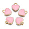 Alloy Enamel Charms, Heart, Light Gold, Pink, 12x10x2mm, Hole: 2mm
