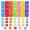 1190Pcs 7 Colors Transparent Acrylic Beads, Cube with White Random Mixed Letters, Mixed Color, 6x6x6mm, Hole: 3.5mm, 170pcs/color