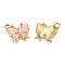 Light Gold Plated Alloy Charms, with Enamel, Butterfly, Pearl Pink, 13x13.5x2.5mm, Hole: 1.8mm