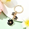 6pcs Flower Alloy Enamel Keychain, with Iron Rings, Golden, Black, 79mm