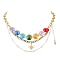 Star Pendant Chakra Octagon Glass Beaded 304 Stainless Steel Figaro Chain Bib Necklaces for Women, Colorful, Golden, 16.34 inch(41.5cm)