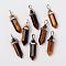 Natural Tiger Eye Double Terminated Pointed Pendants, with Random Alloy Pendant Hexagon Bead Cap Bails, Bullet, Platinum, 37~40x12mm, Hole: 3mm