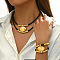 Bohemian Style Oval Alloy & Imitation Leather Wax Cord Double Layer Necklaces & Bracelets Sets for Women, Golden, 400mm
