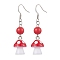 Mushroom & Round Plastic Dangle Earrings, Brass Jewelry for Women, Platinum, Red, 45x12.5mm