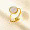 304 Stainless Steel with Natural Shell Cuff Open Rings for Women, Oval, Real 18K Gold Plated, 12mm, Inner Diameter: 17mm