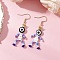 Human with Evil Eye Baking Paint Glass Seed Beads Resin Dangle Earrings, with Iron Bead Caps and 304 Stainless Steel Earring Hook Earrings, Golden, Dark Orchid, 53x20mm