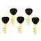 Natural Black Obsidian Pendants, with Light Gold Plated Brass Findings, Key with Heart Charm, 38x17x6.5~7mm, Hole: 1.8mm