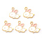 Light Gold Plated Alloy Enamel Pendants, Rabbit, Pink and White, 16x15.5x1.5mm, Hole: 1.8mm