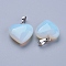 Opalite Pendants, with Brass Findings, Heart, Platinum, 23x20x9mm, Hole: 5x8mm