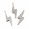 Rack Plating Brass Micro Pave Cubic Zirconia Pendants, Long-Lasting Plated, Lead Free & Cadmium Free, Lightning Charm, Real 18K Gold Plated, Platinum, 25x7.5x2mm, Hole: 1.5mm