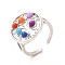 Colorful Resin Beaded Tree of Life Open Cuff Ring, Brass Jewelry for Women, Cadmium Free & Lead Free, Platinum, US Size 6 3/4(17.1mm)