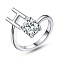 Anti-Tarnish Rhodium Plated 925 Sterling Silver Initial Letter Open Cuff Ring, Clear Cubic Zirconia Ring for Women, Platinum, Letter.H, US Size 6 1/2(16.9mm)