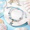 Adjustable Korean Waxed Polyester Cord Bracelets, Stainless Steel & Alloy European Beaded Bracelets for Women, Starfish, Light Sky Blue, Inner Diameter: 3 inch(7.6cm)