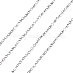 Цепи из нержавеющей стали марки 304, устойчивые к потускнению, пайки, с катушкой, Плоско-овальные, цвет нержавеющей стали, 2x1.5x0.4 мм, около 82.02 фута (25 м) / рулон