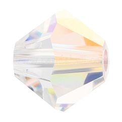 Хрустальные бусины preciosa®, чешский хрусталь, биконус (451 69 302 рондель), 00030 200 кристалл ab, 4 мм, отверстие : 0.8 мм