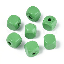 Спрей окрашены деревянные бусины, квадратный, зеленый лайм, 10x10x10 мм, отверстие : 3 мм