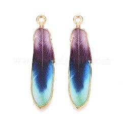 Подвески из эмали и сплава, золотые, очарование перьев, средне орхидеи, 38x8.5x1.5 мм, отверстие : 1.6 мм