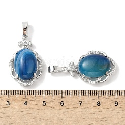 Овальные подвески из натурального синего агата с полосками (окрашенные и нагретые) G-NH0025-15P-06