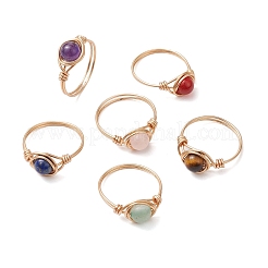 Круглый натуральный аметист/зеленый авантюрин/сердолик/розовый кварц/тигровый глаз/лазурит плетеное кольцо на палец RJEW-JR00743-02