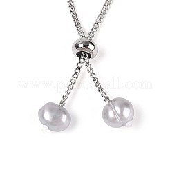 Регулируемые браслеты-слайдеры с жемчугом и латунными бусинами BJEW-T022-15B