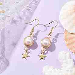 Серьги с натуральным искусственным жемчугом EJEW-JE05738-01