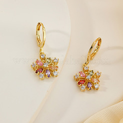 Элегантные латунные серьги-кольца с цветочным узором из кубического циркония WL8589