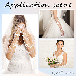 Длинные кружевные перчатки из полиэстера с бантом AJEW-WH20007-92B