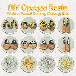 Наборы для самостоятельного изготовления сережек из непрозрачной смолы и орехового дерева&nbsp;DIY-FS0007-84