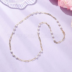 Женские ожерелья из круглых белых ракушечных бусин диаметром 6.5 мм и латунных скрепок&nbsp;NJEW-JN05567