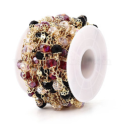 Цепочки ручной работы из латуни и стеклянных бусин KK-N281-10G