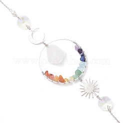 Латунное кольцо и чакра из натуральных смешанных драгоценных камней HJEW-JM04487