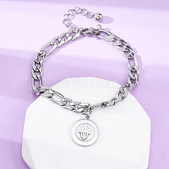 304 нержавеющая сталь плоские круглые браслеты с подвесками хамса&nbsp;BJEW-A036-13P