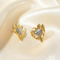 Элегантные винтажные двухцветные серьги-гвоздики из латуни в форме сердца&nbsp;NR0767