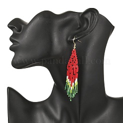 Серьги-подвески из стеклянных бусин ручной работы в виде арбуза&nbsp;EJEW-MZ00548