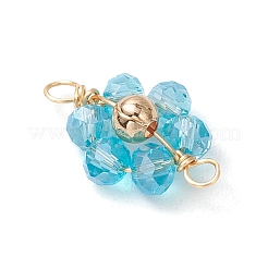 7 шт. 7-цветные гальванизированные прозрачные стеклянные граненые рондель и латунные круглые бусины-цветочки-подвески&nbsp;PALLOY-JF03466