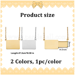 2 шт. 2 цвета из нержавеющей стали прямоугольный слайдер медальон кулон ожерелье для женщин NJEW-DR0001-11