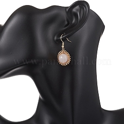 Серьги-подвески с цветком из натурального розового кварца&nbsp;EJEW-JE06720-01