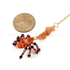 Подвеска в виде паука и черепа на тему Хэллоуина из окрашенной синтетической бирюзы и стеклянных бусин&nbsp;HJEW-MZ00282-04